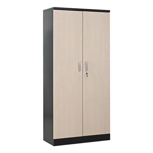 Stalen kast met vleugeldeuren in houtlook 92 x 195 cm body zwart