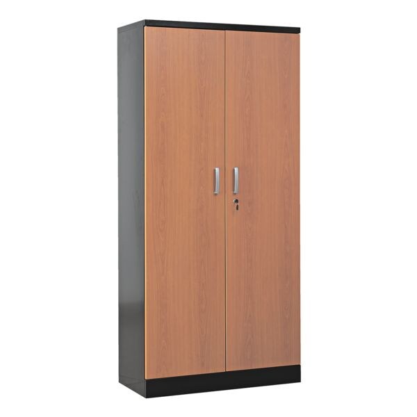 Stalen kast met vleugeldeuren in houtlook 92 x 195 cm body zwart