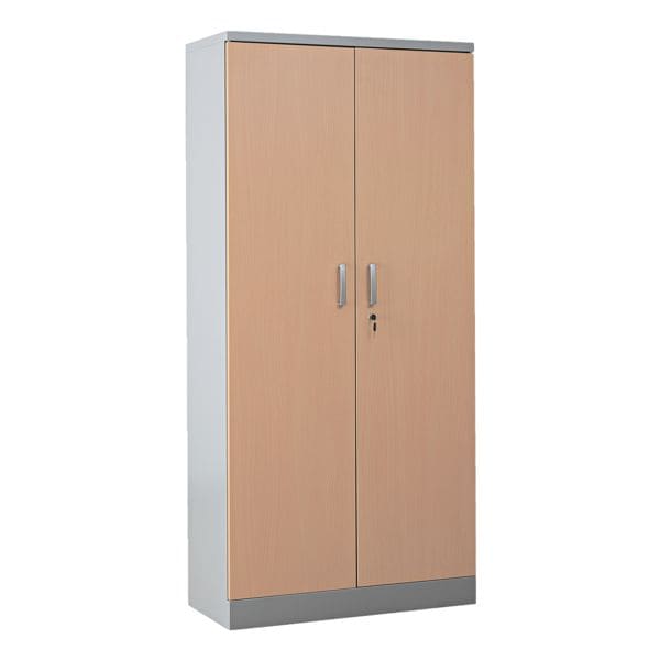 Stalen kast met vleugeldeuren in houtlook 92 x 195 cm body zilcer