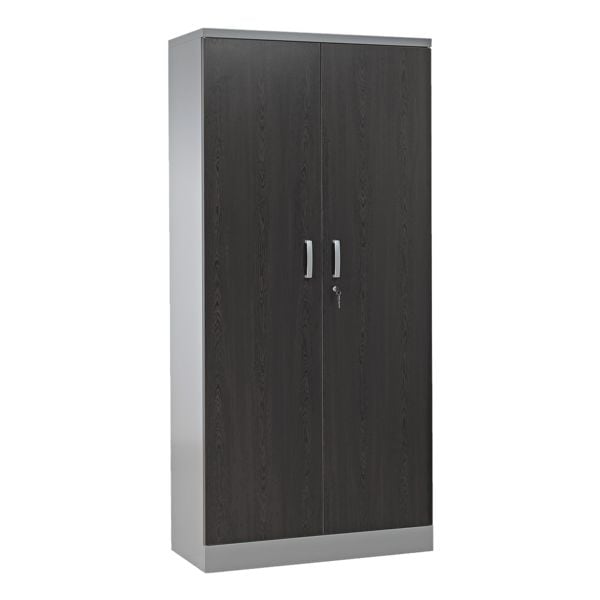 Stalen kast met vleugeldeuren in houtlook 92 x 195 cm body zilcer
