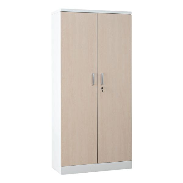 Stalen kast met vleugeldeuren in houtlook 92 x 195 cm body wit