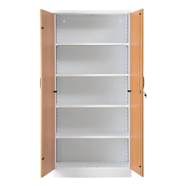 Stalen kast met vleugeldeuren in houtlook 92 x 195 cm body wit