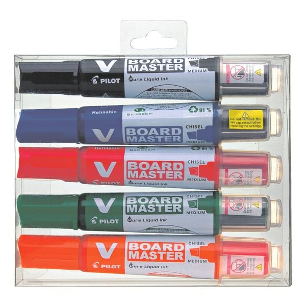 Pak met 5 whiteboard markers »V-Board Master« schuine punt