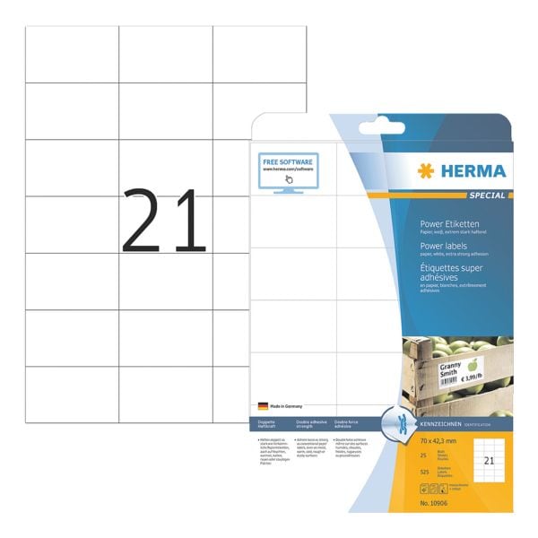 Power-etiketten sterk hechtend »10906« permanent wit 70x43,3 mm 525 stuks