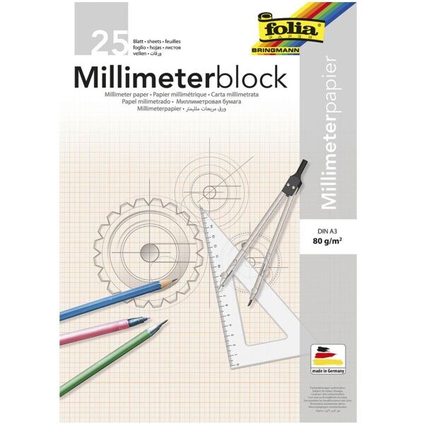 Pak met 5x millimeterpapier A3, elk 25 bladen