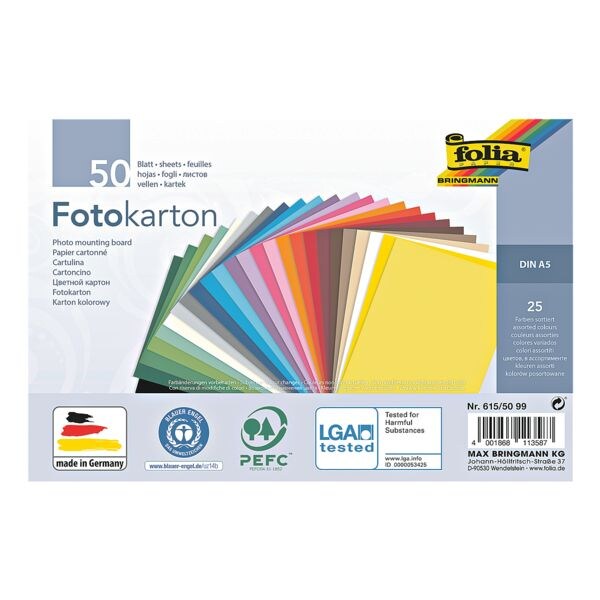 folia Fotokarton 300 G/m² 25 Kleuren A5 50 Bladen