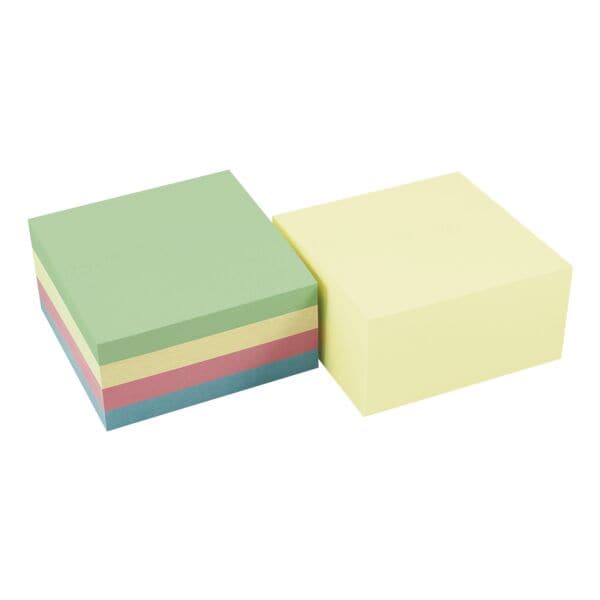 2 kubussen zelfklevende notes »Recycling« geel & kleurenmix, 2x 400 blaadjes