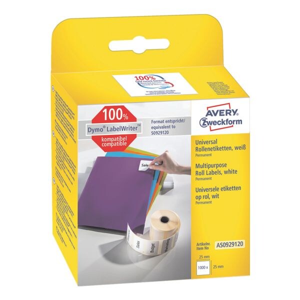 Rol met 1000 thermo-etiketten »Universeel« 25x25 mm