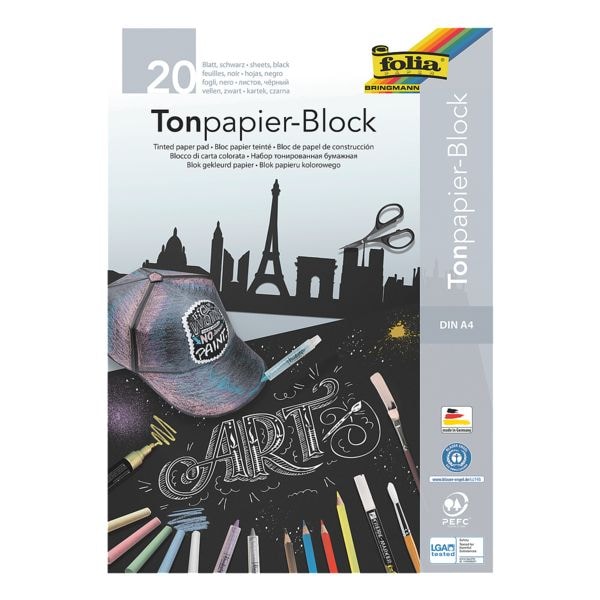 Blok gekleurd papier 130 g/m² zwart A4 20 bladen