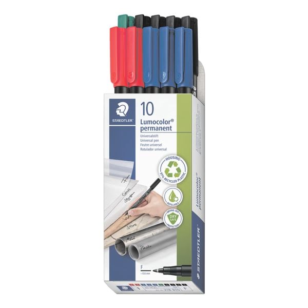Pak met 10 universele stiften »Lumocolor permanent pen 318«