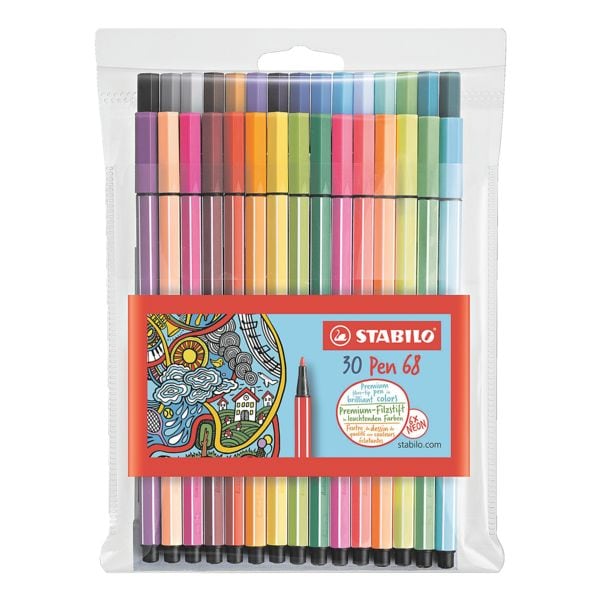 Pak met 30 viltstiften »Pen 68« incl. 6 fluorescerende kleuren