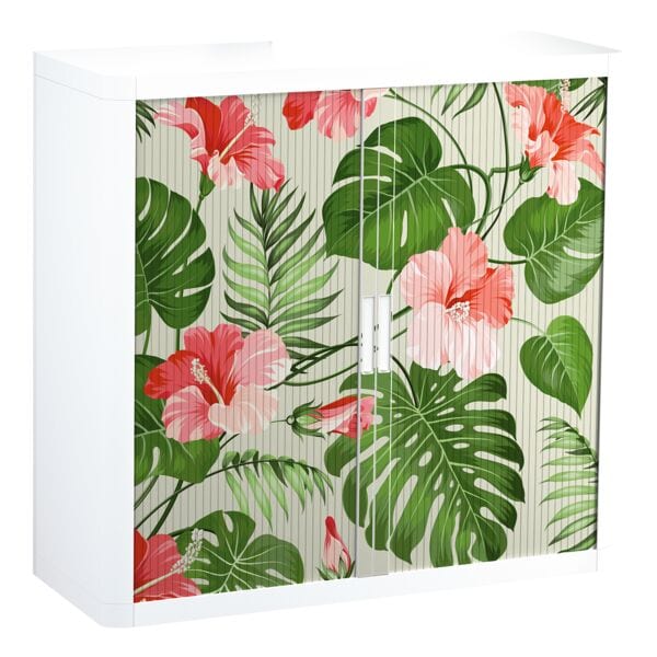 Kast met roldeuren motief Hibiscus 2 ordnerhoogtes