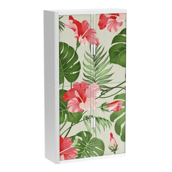 Kast met roldeuren motief Hibiscus 4 ordnerhoogtes