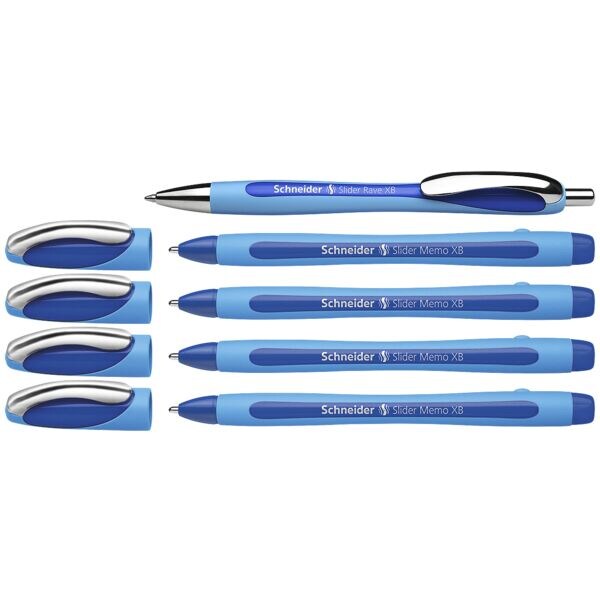 Actiepak met 4 balpen »Slider Memo XB« 1502 blauw + 1 balpen »Slider Rave XB« 13