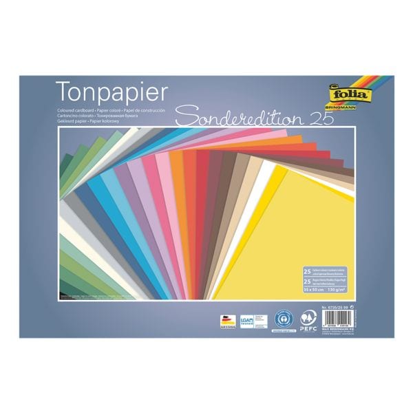 Gekleurd papier 130g/m² 25 kleuren 35 x 50 cm 25 bladen