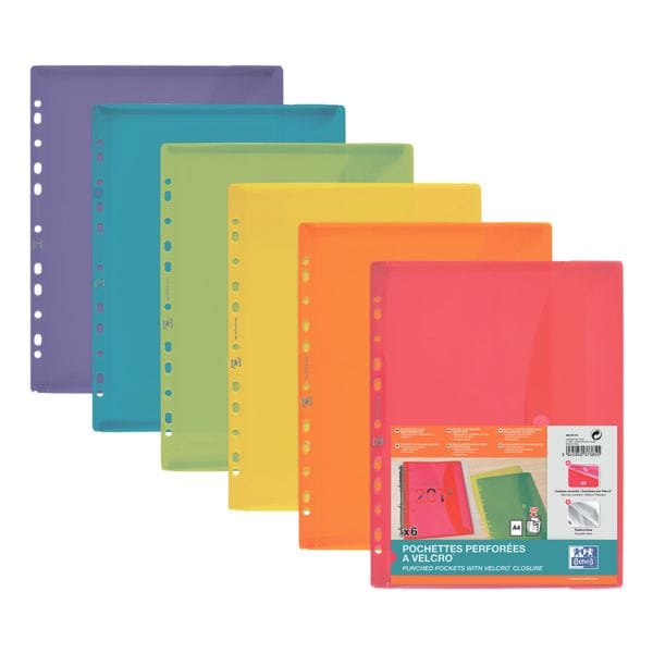 Pak met 6 brochurevakken met klittenbandsluiting gekleurd