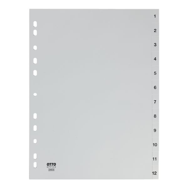 Kunststof tabbladen 1-12 A4 grijs