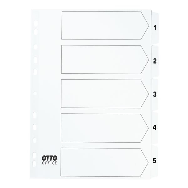 Kartonnen tabbladen 1-5 eenkleurige tabs A4 wit