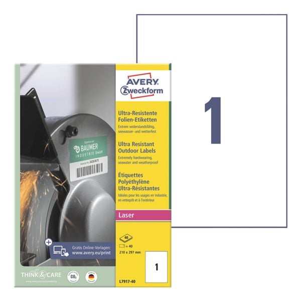 Ultra-resistente 210x297 mm folie-etiketten L7917-40