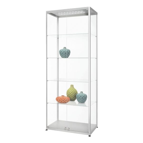 Vitrinekast 80 cm breed dubbeldeurs LED zilver
