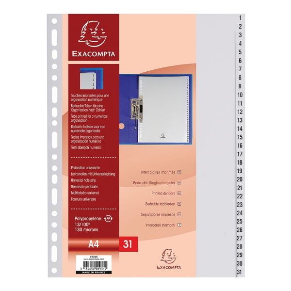 Kunststof indexen 31 stuks 1-31 A4 grijs