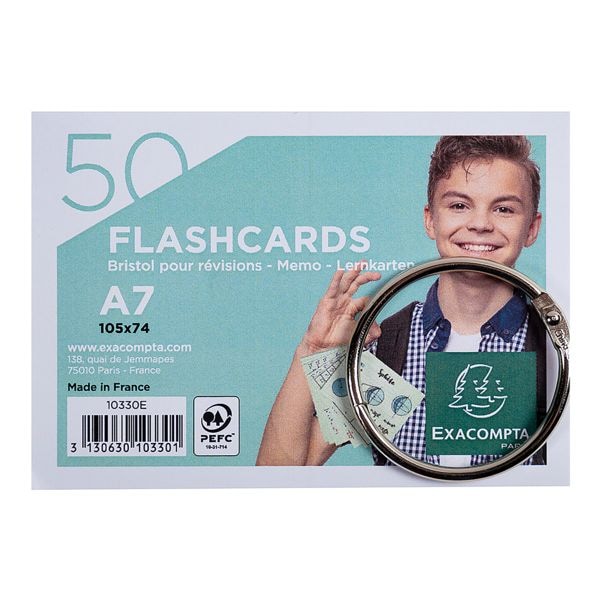Indexkaarten met ring »Flashcards« A7 liggend, gelinieerd