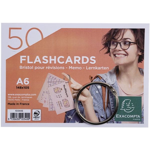 Indexkaarten met ring »Flashcards« A6 liggend, gelinieerd