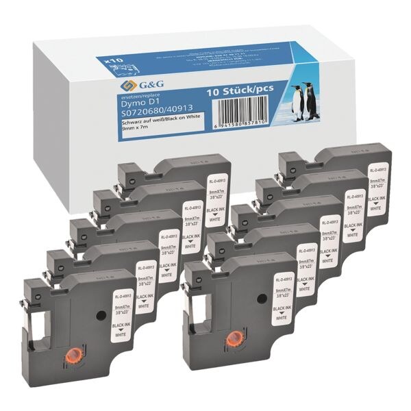 10x schrijftape »vervangt Dymo D1 / 40913 / S0720680« 9 mm x 7 m z/w