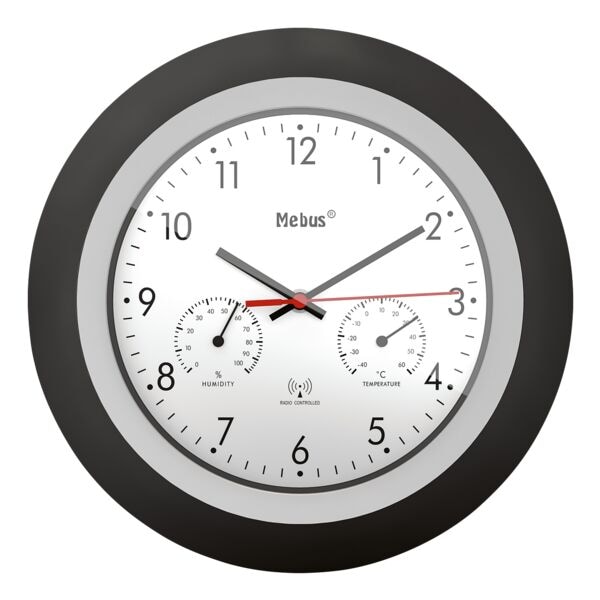 Radiogestuurde wandklok met thermometer en hygrometer 19449 Ø 30 cm zwart