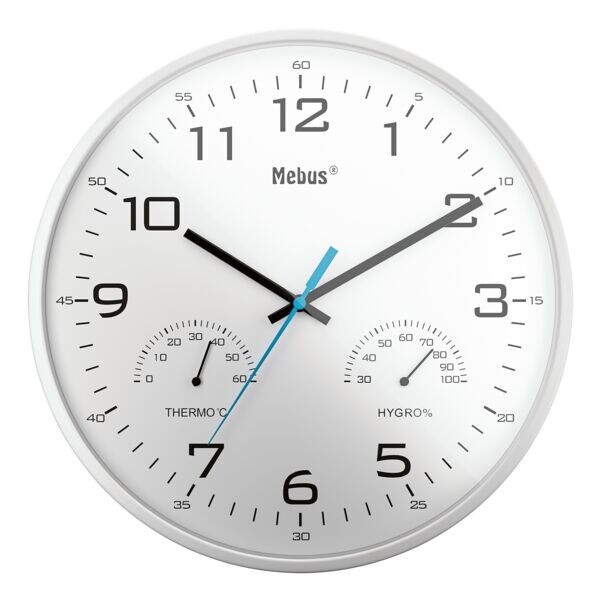 Quartz wandklok met thermometer en hygrometer 16181 Ø 30 cm wit