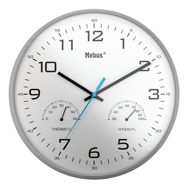 Quartz wandklok met thermometer en hygrometer 16182 Ø 30 cm grijs
