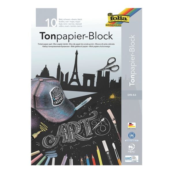 Gekleurd papier blok zwart A3 10 bladen 130 g/m²