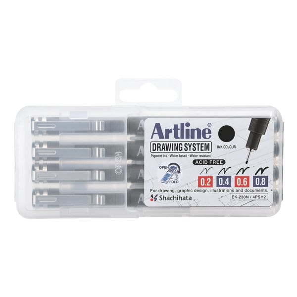 Set van 4 »Drawing System« fineliners 0,2 - 0,8 mm