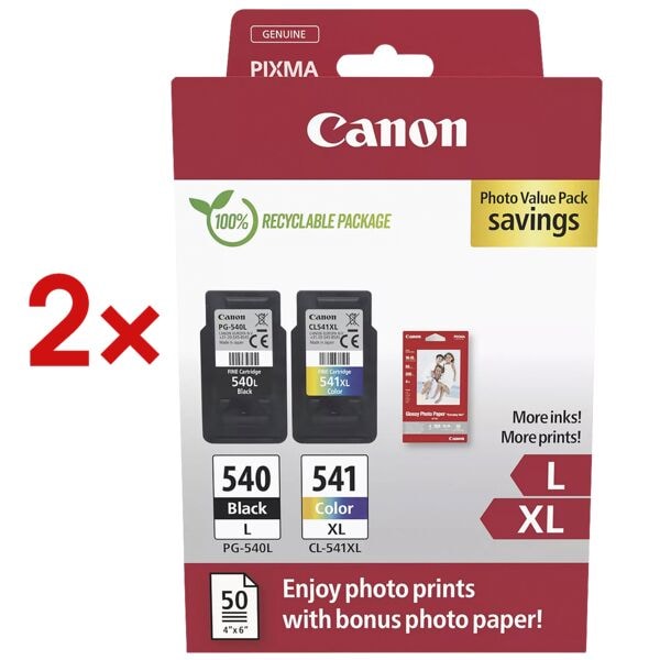 2x voordeelpakket: set inktcartridges »PG-540L en CL-541XL« incl. 50 bladen foto