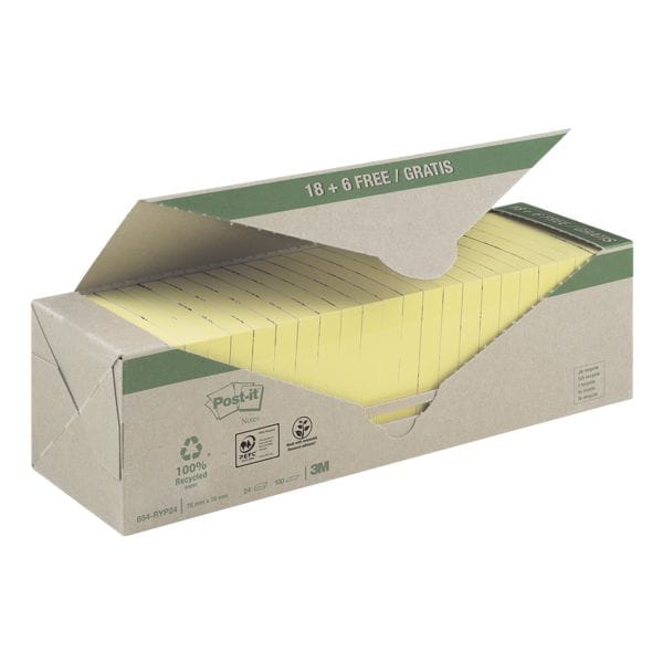 Herkleefbare notes »Recycling Notes« 76 x 76 mm 24 blokken geel