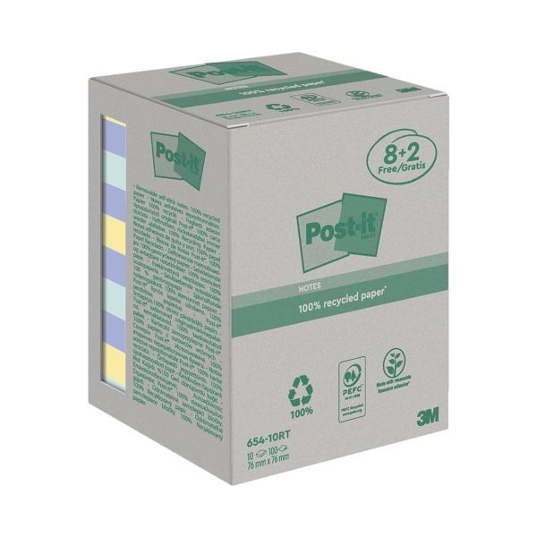 Herkleefbare notes »Recycling Notes« 76 x 76 mm - 8 + 2 blokken meerkleurig