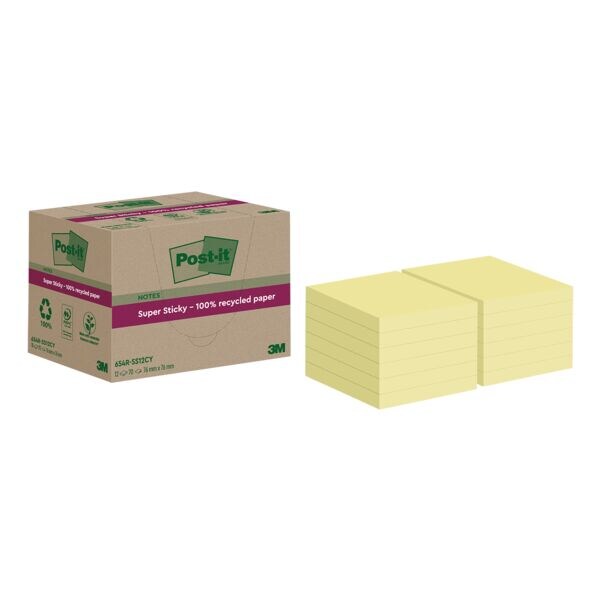 Pak met 12 herkleefbare notes »Super Sticky Recycling Notes« 7,6 x 7,6 cm