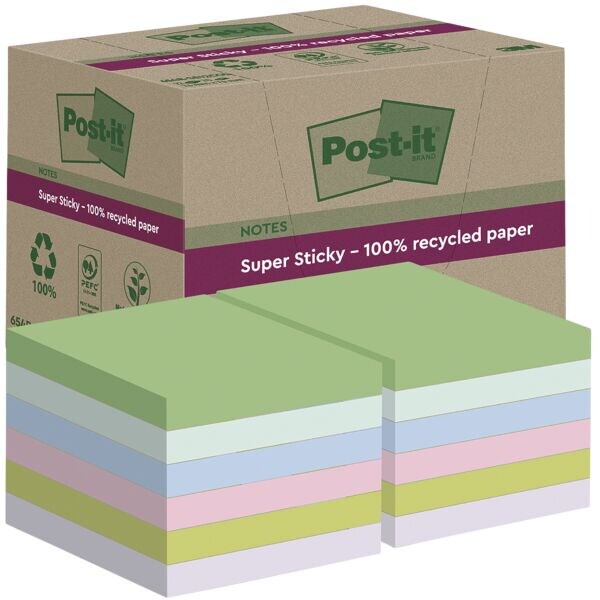 Pak met 12 herkleefbare notes »Super Sticky Recycling Notes« 7,6 x 7,6 cm