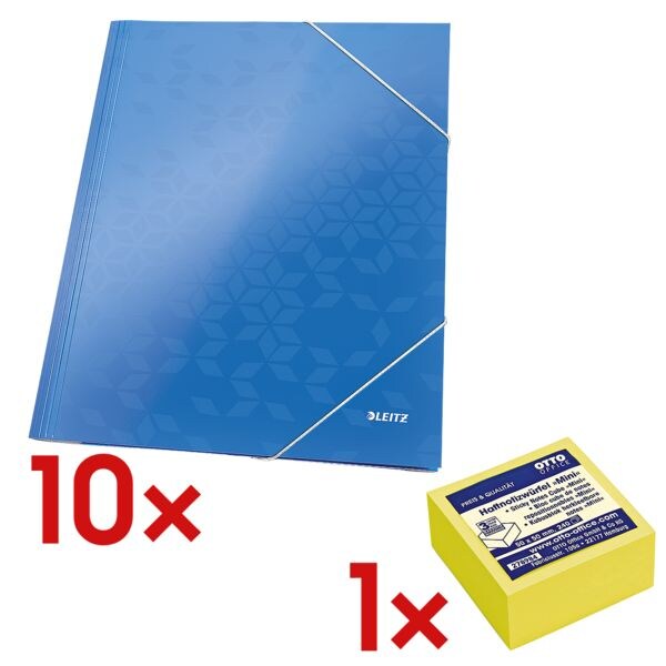 10x mappen met hoekelastieken A4 »WOW 3982« incl. kubus herkleefbare notes 50x50