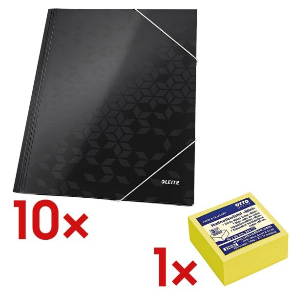 10x mappen met hoekelastieken A4 »WOW 3982« incl. kubus herkleefbare notes 50x50
