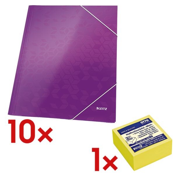 10x mappen met hoekelastieken A4 »WOW 3982« incl. kubus herkleefbare notes 50x50