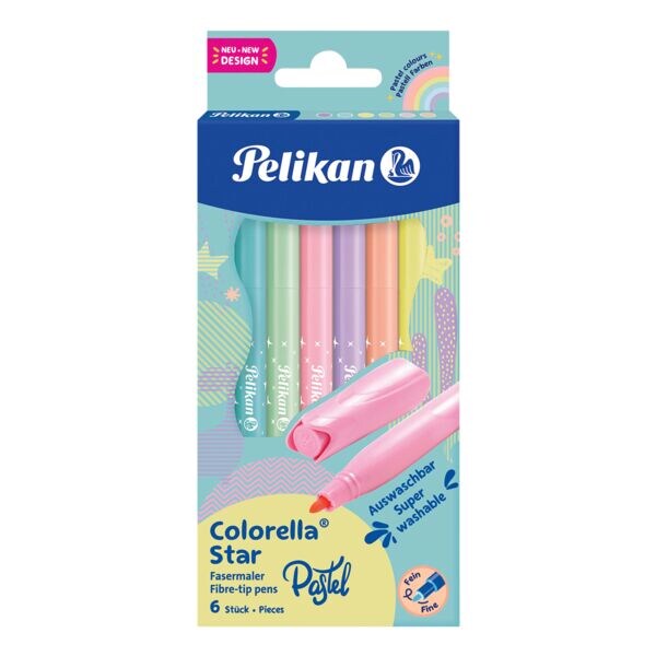 Set van 6 vezelstiften »Colorella Star« pastel