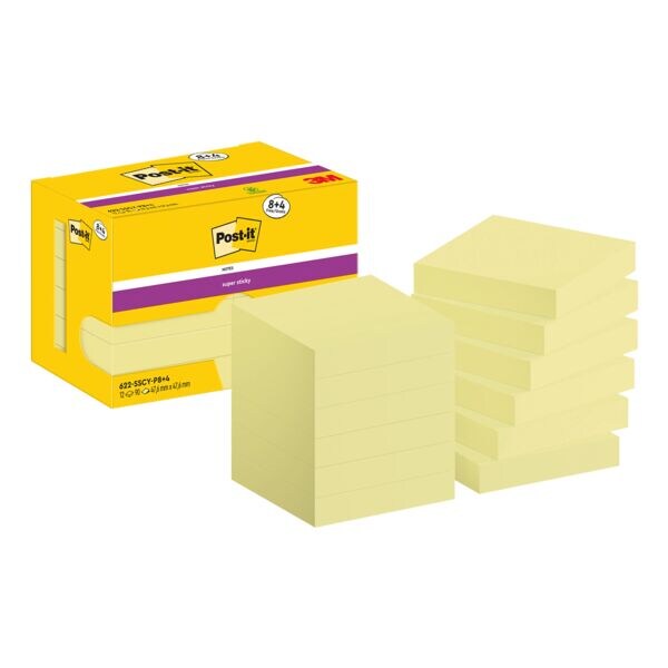 8+4 voordeelpak herkleefbare notes 47,6 x 47,6 mm »Notes«, 12 stuks