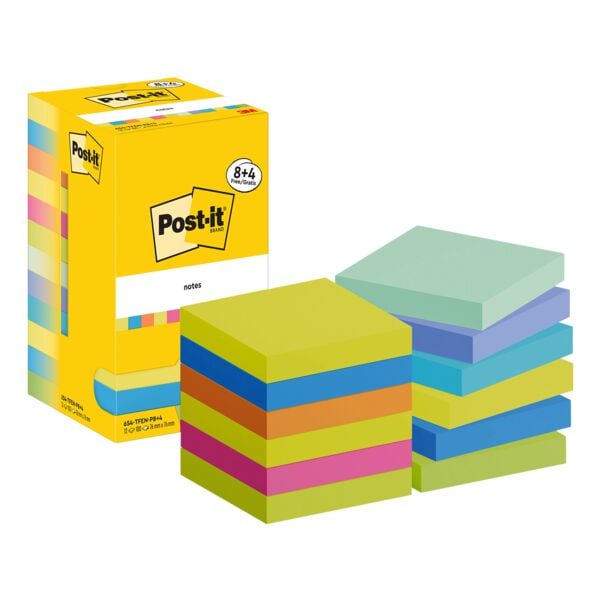 8+4 voordeelverpakking herkleefbare notes 76 x 76 mm »Notes 654-TFEN-P8+4«, 12 s