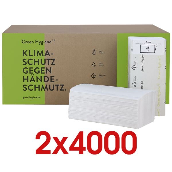 2x CO₂ neutraal gevouwen handdoeken »Frieda« Z-vouw - 8000 stuks totaal