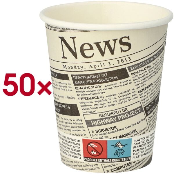 Set van 50 wegwerpdrinkbekers »To Go Newsprint« 0,2 liter