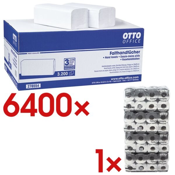2x papieren handdoekjes incl. toiletpapier 2-laags - 64 rollen
