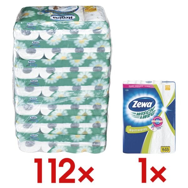 2x toiletpapier »Kamille« 3-laags - 56 rollen incl. keukenroller 2-laags, 16 rol