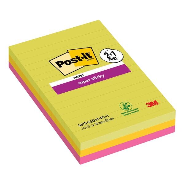 Blok herkleefbare notes »Super Sticky Notes 2+1« 101 x 152 mm