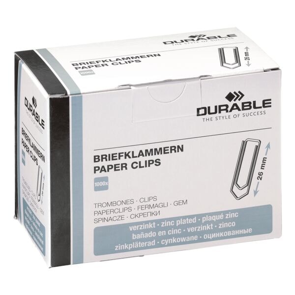 Pak met 1000 paperclips - 26 mm - verzinkt